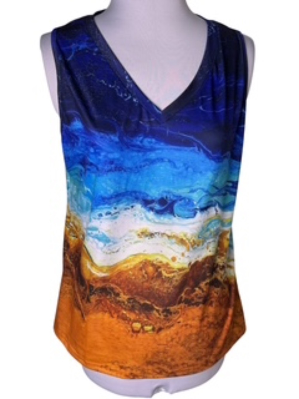 NWT ETCYY Casual Sleeveless Summer V-Neck Fluid Abstract Tank Top Size L - Picture 2 of 7